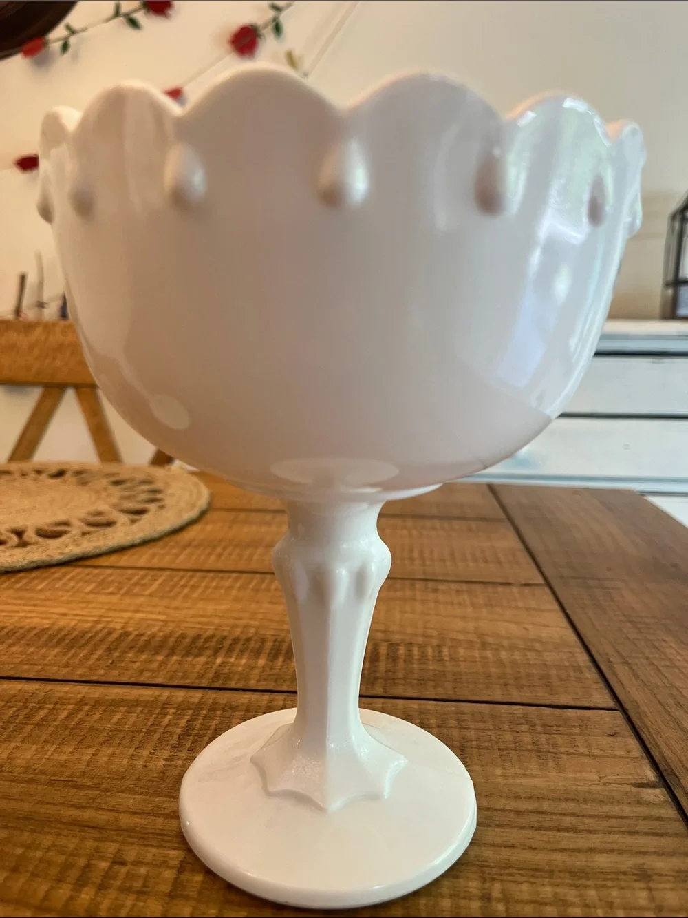 Vintage MCM Indiana white Milk Glass Teardrop Compote Candy Dish Candle Holders